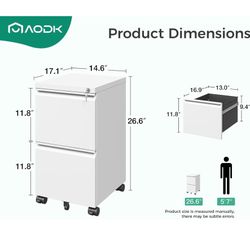 New in box AODK File Cabinet for Home Office, Fully Assembled Filing Cabinet 2 Drawer Rolling File Cabinets with Lock, Small Mobile File Storage Cabin
