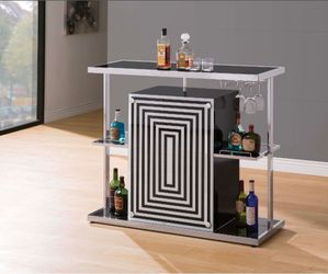Modern Art Deco Home Bar Unit - Black Glass & Chrome/Barra de Bar Moderna Estilo Art Deco - Vidrio Negro y Cromo