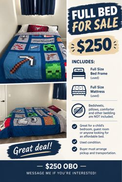 Full Size Bed Frame and Mattress