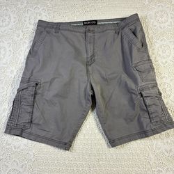 Iron Co Gray Cargo Shorts Casual Flat Front Size 38 Front Back Flap Pockets