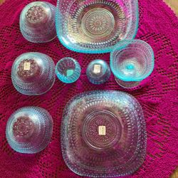 Phoebe Blue Glass Crest & Barrel Serving Bowl Set