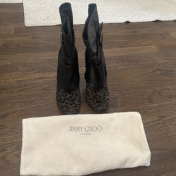 Jimmy Choo Black & Leopard Print Booties