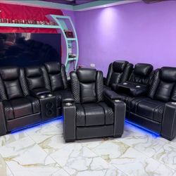 🛋️✨ Electric Sectional Sofas – NEW ✔️ Genuine leather ✔️ 3-piece reclining set ✔️  recliners ✔️ Bluetooth speakers & LED lights ✔️ USB chargers inclu