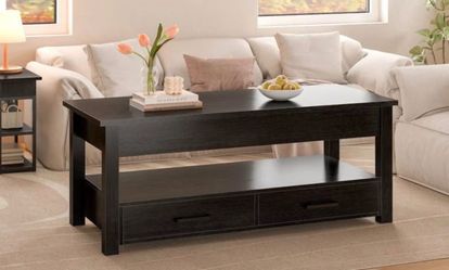 DOVEAID Lift Top Coffee Table with 2 drawers,Wooden Convertible Coffee Table with Storage for Living