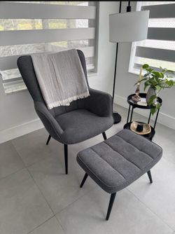 Gray Accent Chair with foot rest bench