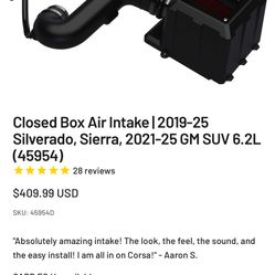 Silverado Sierra GMC Chevy Cadillac Escalade Corsa Cold Air Intake