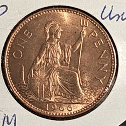 #592 Great Britain 1966 one Penny coin