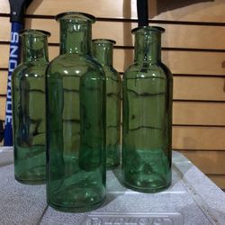 4 Bud Vases Green Glass