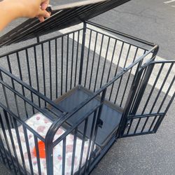 Dog Crate, Escape-Proof Indestructible Cage for High-Anxiety Dogs, 2-Door Kennel with Lockable Wheels and 2 Removable Trays