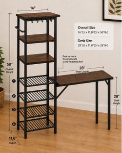 7-Tier Storage Shelf with Table – Suitable for Dining Rooms, Kitchens, Breakfast Nooks, and Small Apartments,Brown