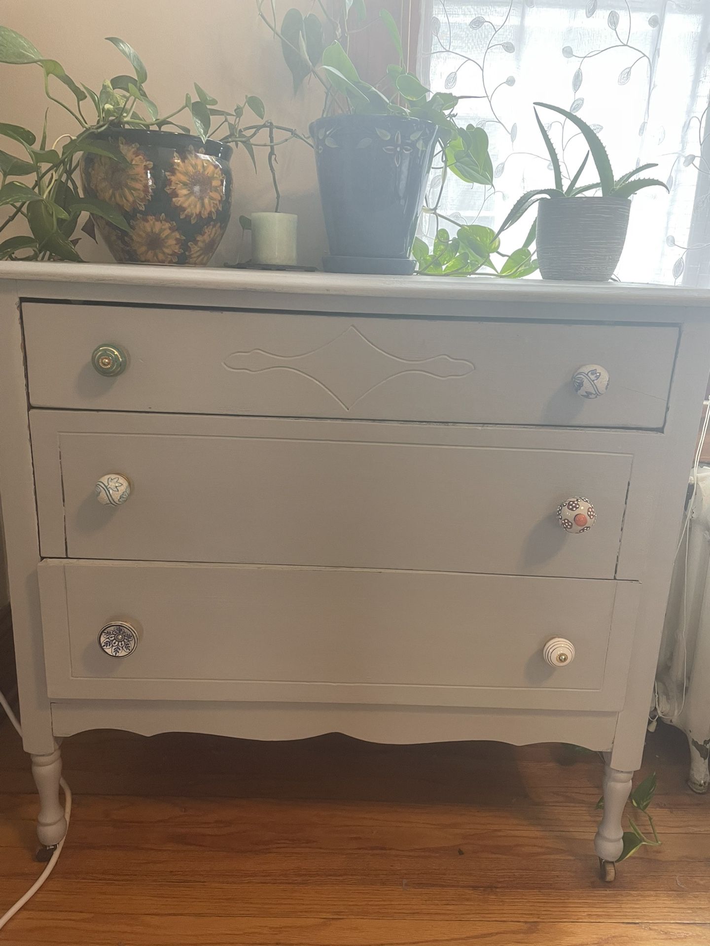 Sweet Blue Gray Dresser With Painted Knobs