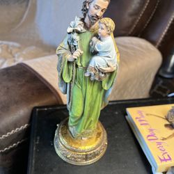 10” St Joseph & Child Statue W/scroll  Very Nice 