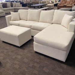 New Beige Cream Sectional And Ottoman 
