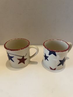 Starbucks Barista Hartstone set of 2 mugs stars & stripes / red/ white/ blue. 14 ounce. Coffee/ tea