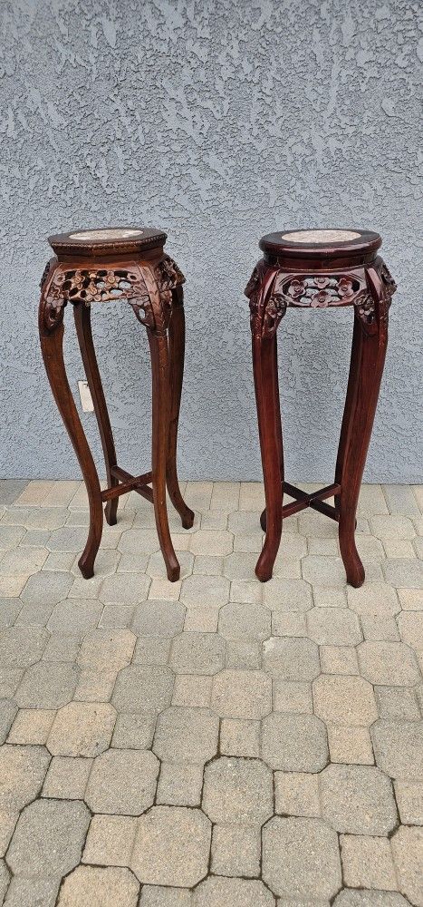 Antique Chinese Rosewood Pedestal Stands Set