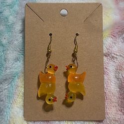 Orange Yellow Ombré - Glow in The Dark - Duck Dangle Earrings