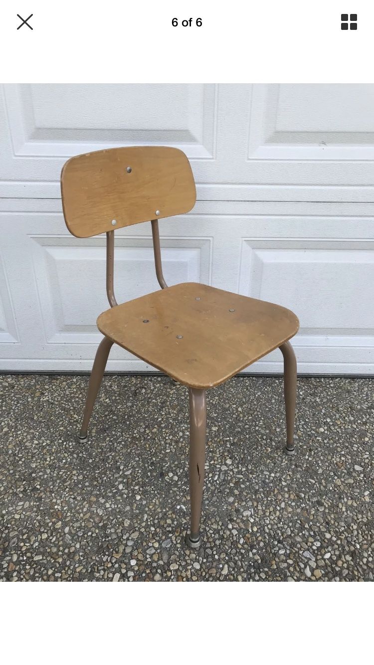 Vintage mid century modern childs student desk chair eames style wood metal retro