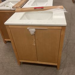 SALE - 30" Brown Solid Wood Bathroom Vanity with Marble Top (L)