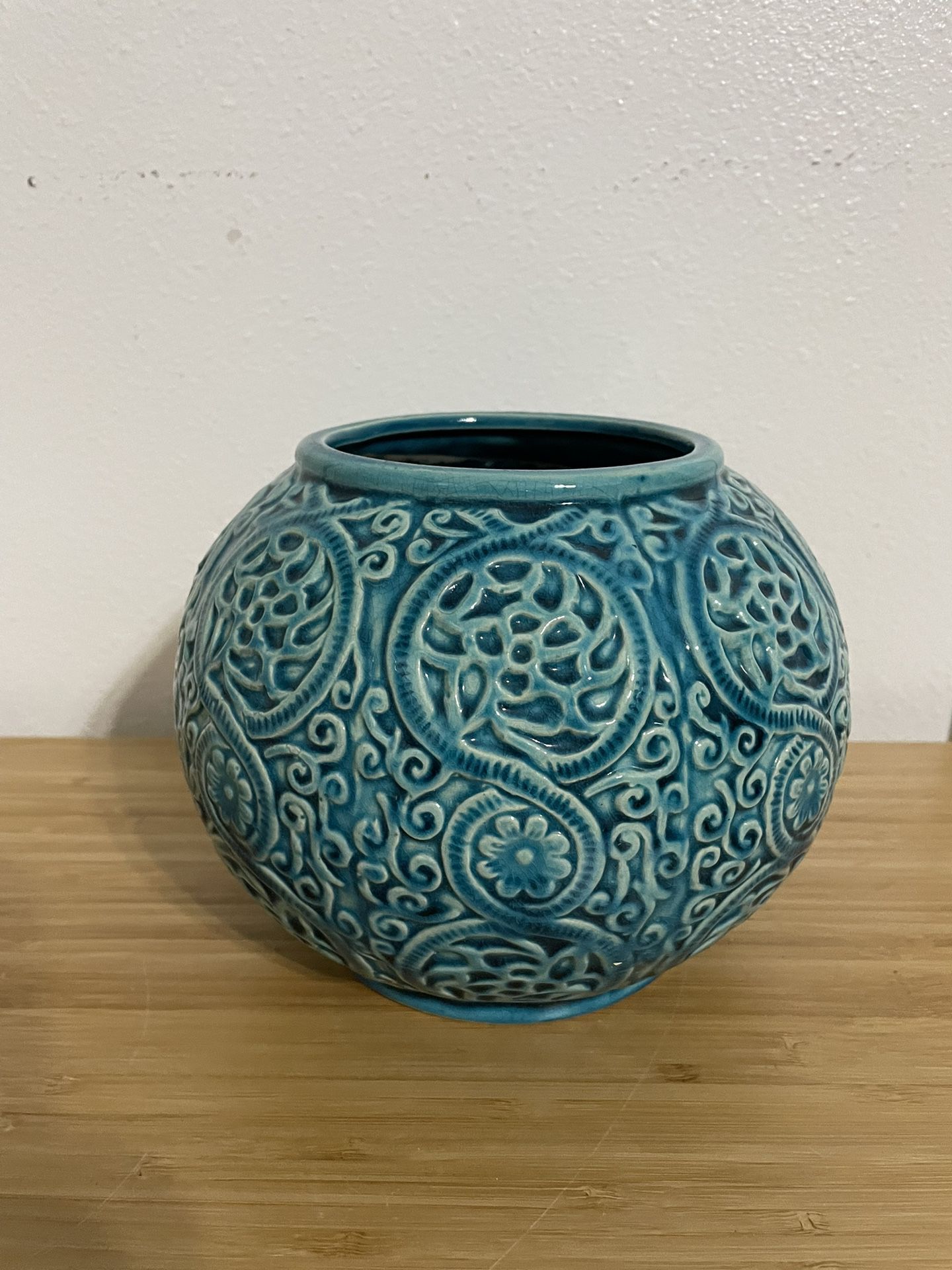 Beautiful 7” Tall Aqua Ceramic Planter