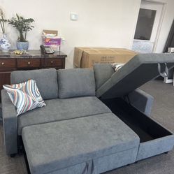 Grey Microfiber Sectional Sleeper Sofa Couch With storage 