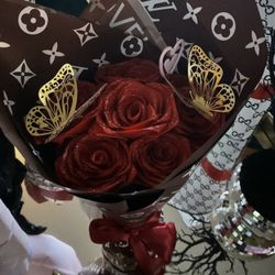 LV Red Eternal Roses Flower Bouquet 