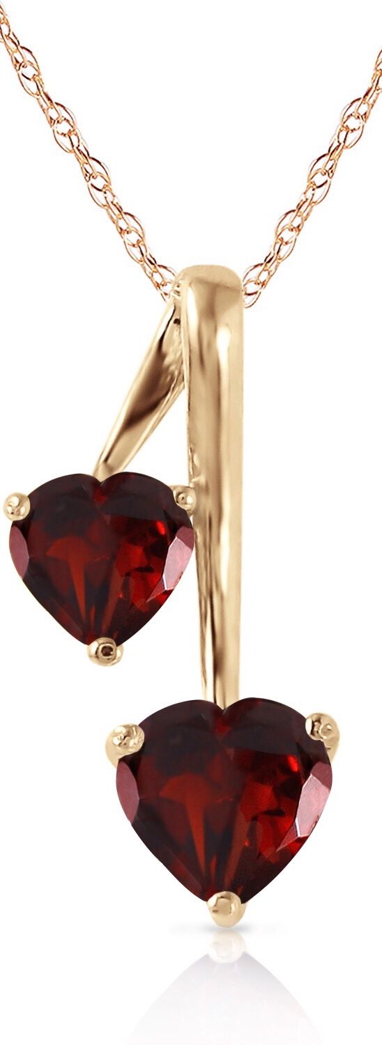 14K.SOLID GOLD HEARTS NECKLACE WITH NATURAL GARNETS