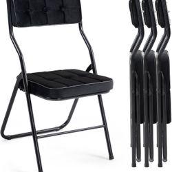 M61-Padded Folding Chairs Set of 4, Heavy Duty Folding Chairs with Cushion, Portable and Comfortable Sets for Dining, Office, Party, Card Table Black