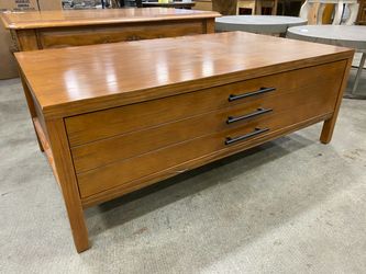 Rectangular Wooden Single Drawer Coffee Table with Black Rail Pulls