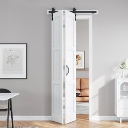 36" x 96" White Bi-Fold Barn Door with Hardware Kit