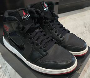 Air Jordan 1 Mid Black University Red Sneakers men's 10.5