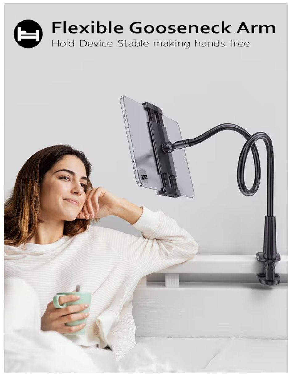 Soporte para tablet de cuello de cisne para cama, ajustable, flexible, soporte para tabletas, abrazadera en la mesa, compatible con iPad Air Mini, Gal