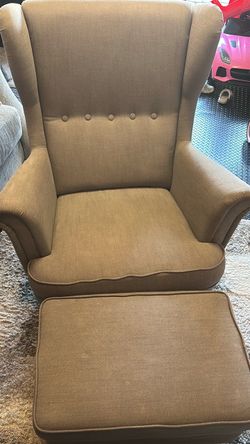 Tan Wingback Accent Chair with Ottoman