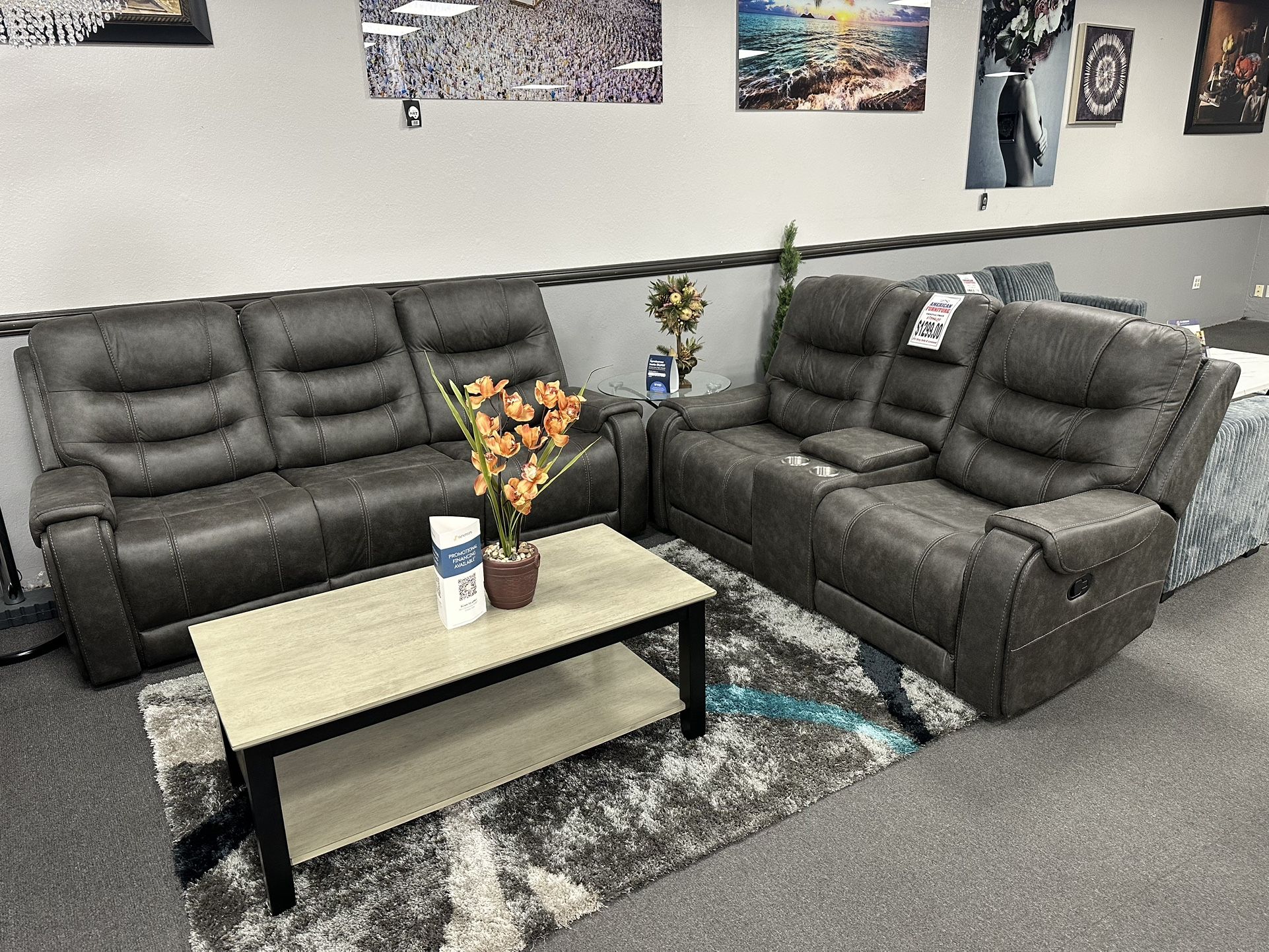 2PC Gray Sofa & Loveseat
