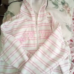 Pink striped "New York" zip-up hoodie, Size (Large) (brand: cult favorite)