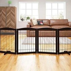 PAWLAND 96-inch Extra Wide Dog gate for The House, Doorway, Stairs, Freestanding Foldable Wire Pet Gate, Set of Support Feet Included (Espresso, 30" H