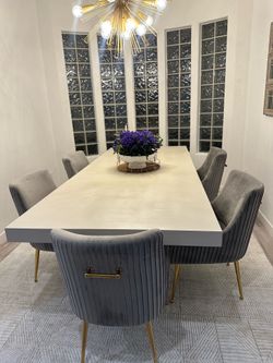 Modern Luxury Dining Table Set with 6 Velvet Chairs