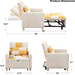 😀 Sleeper Chair Bed Multi-functional Convertible Chair Sleeper Teddy Fabric Adjustable Single Pull Out Sofa Bed with Lumbar for Studio,Dorm, Apartmen