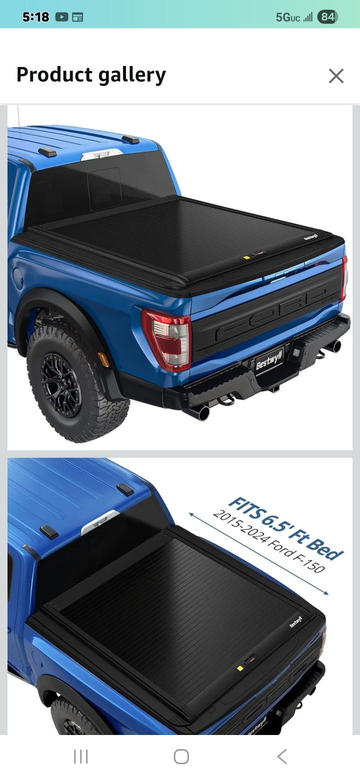 Retract Hard Tonneau Cover Fits 2015-2025 Ford F-150 6.5 Bed (79") (incl. Raptor/Lightning) Truck Bed Matte Black Low Profile Waterproof Off Road Rack