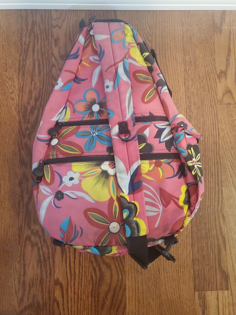 Hawaiian pattern pink tennis racket Sports backpack bag