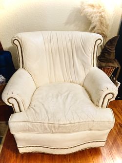 Cream White Leather Swivel Rocker