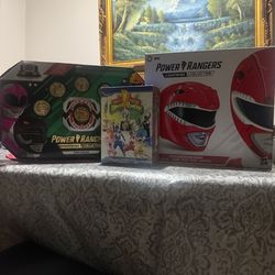 Power rangers helmet,morpher, dvd set and more