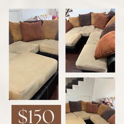 Leather And Fabric Sectional Couch 