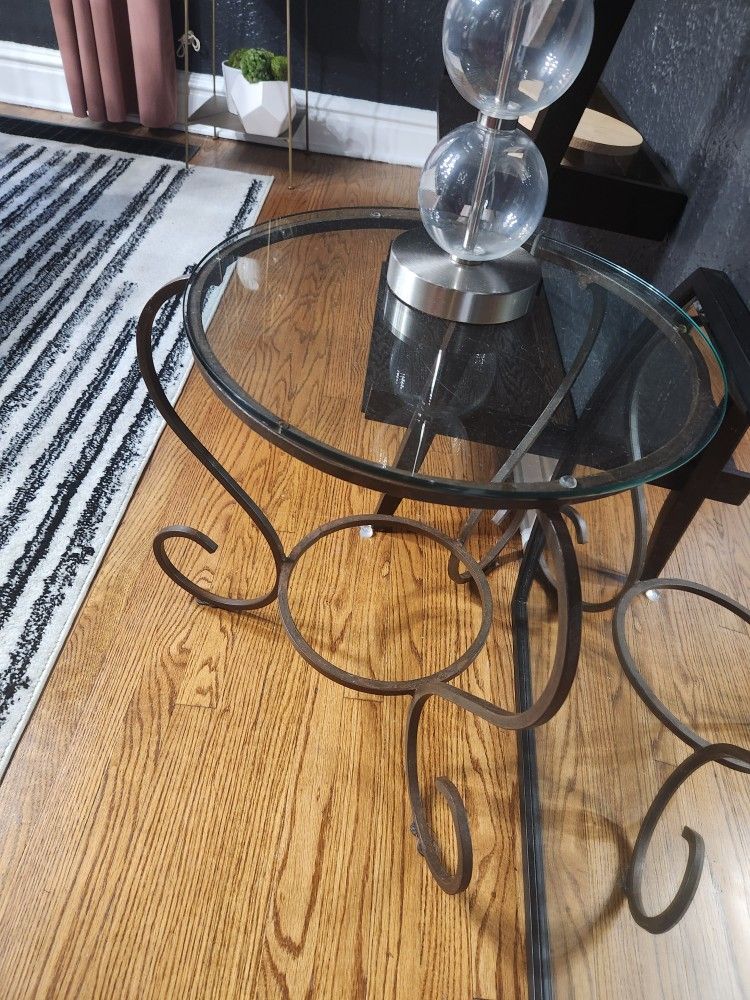 Arhaus Iron Side Table With Glass Top