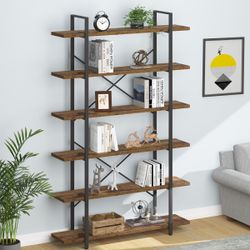 6 Shelf Tall Bookcase, Industrial Modern Large 6 Tier Bookshelf, Open Wood and Metal Display & Storage Rack,Farmhouse Bookcases and Book Sh