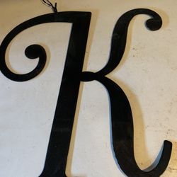 14 Inches Tall Solid Metal Letter K Hanging Decoration In Black Gloss Paint