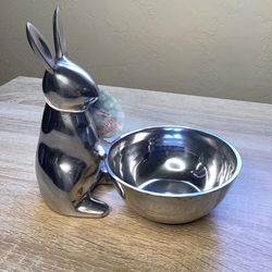 (2)-New Easter Bunny Metal Bowl $5/Each