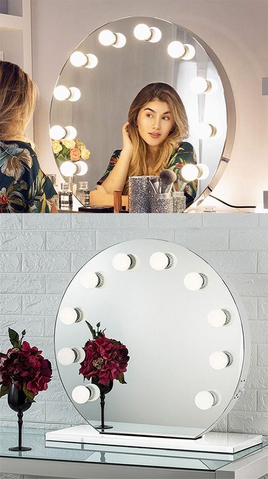 Brand New $210 Round 28” Vanity Mirror w/ 10 Dimmable LED Light Bulbs, Hollywood Beauty Makeup USB Outlet