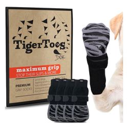 DOK TigerToes Anti-Slip Senior Dog Socks, Black LARGE 