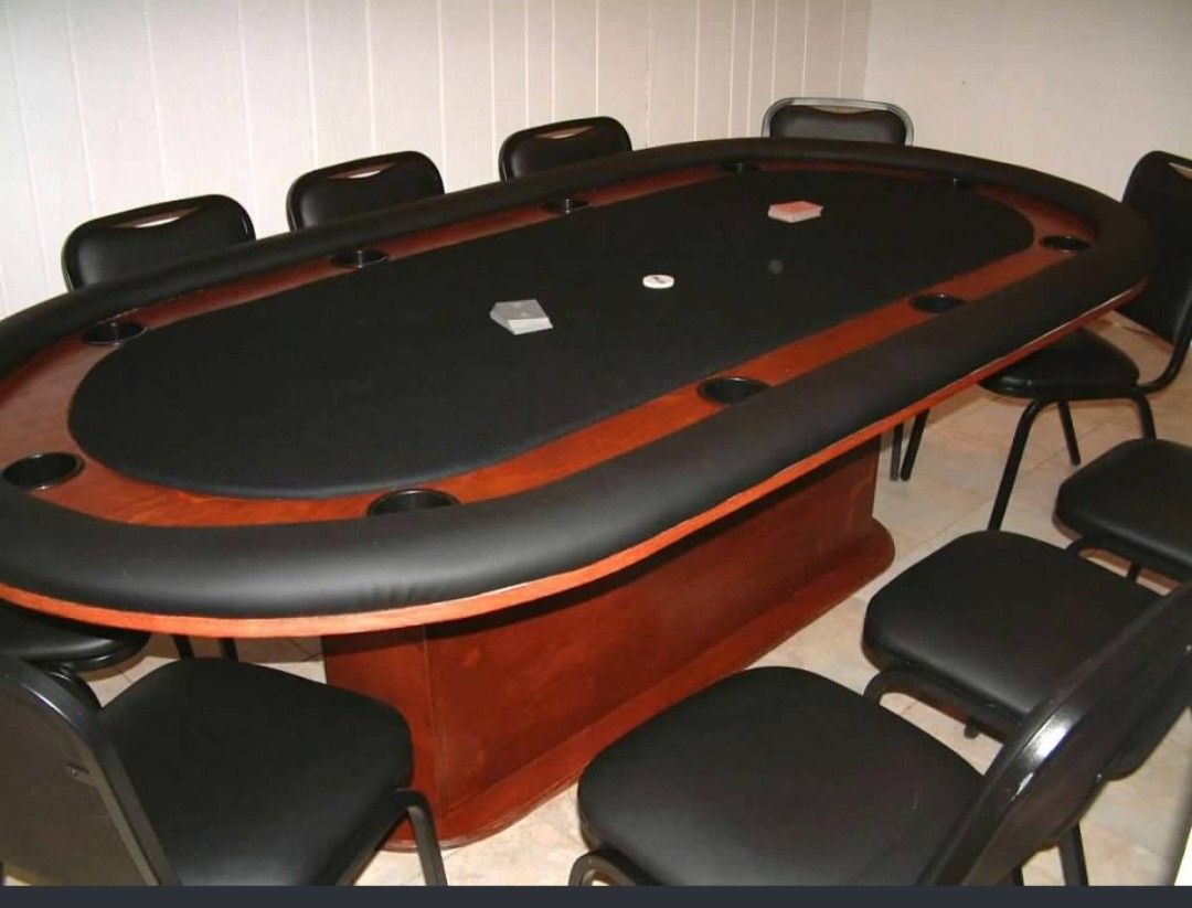 Custom Made Poker Table (Heavy Duty) With 10 Chairs And Cup Holders