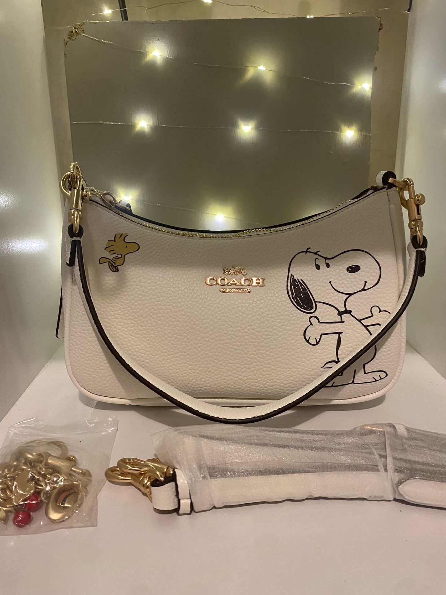 2025 Coach x Peanuts Teri Shoulder Bag Snoopy Print Handbag